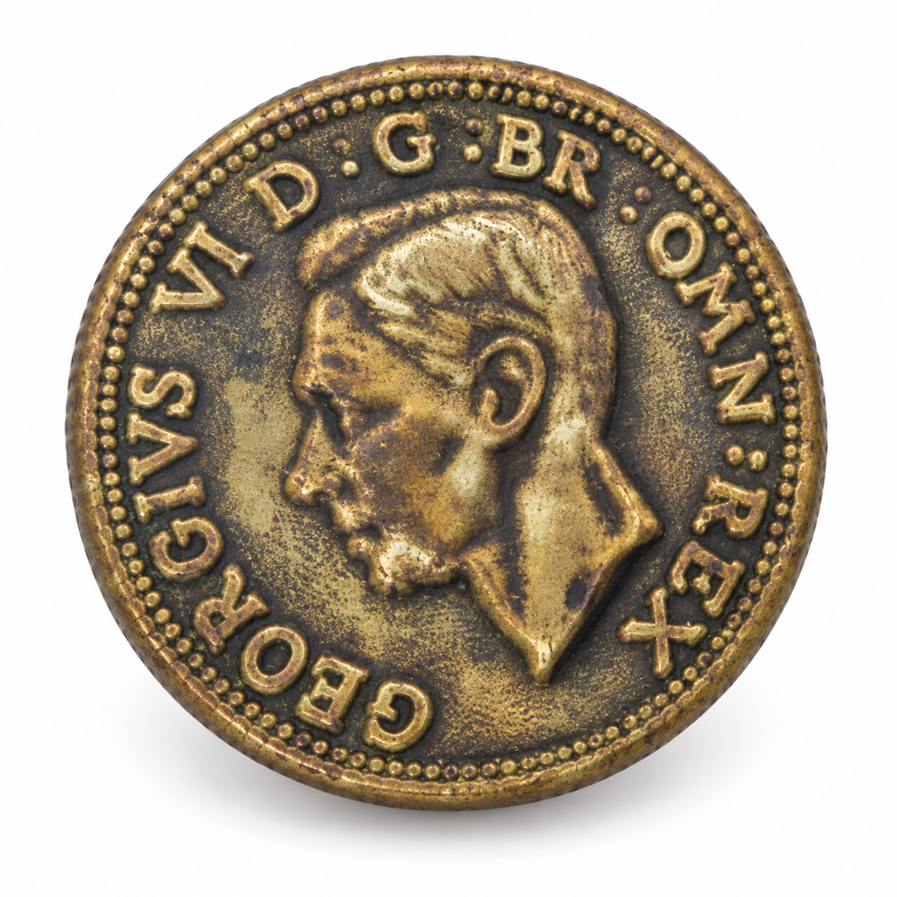 Vintage King George VI Coin Style Brass Shank Button British 7/8 Inch